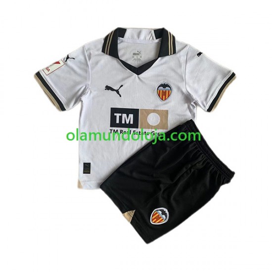 Camisola Valencia CF Criança Equipamento Primeiro 2023-2024 Manga Curta